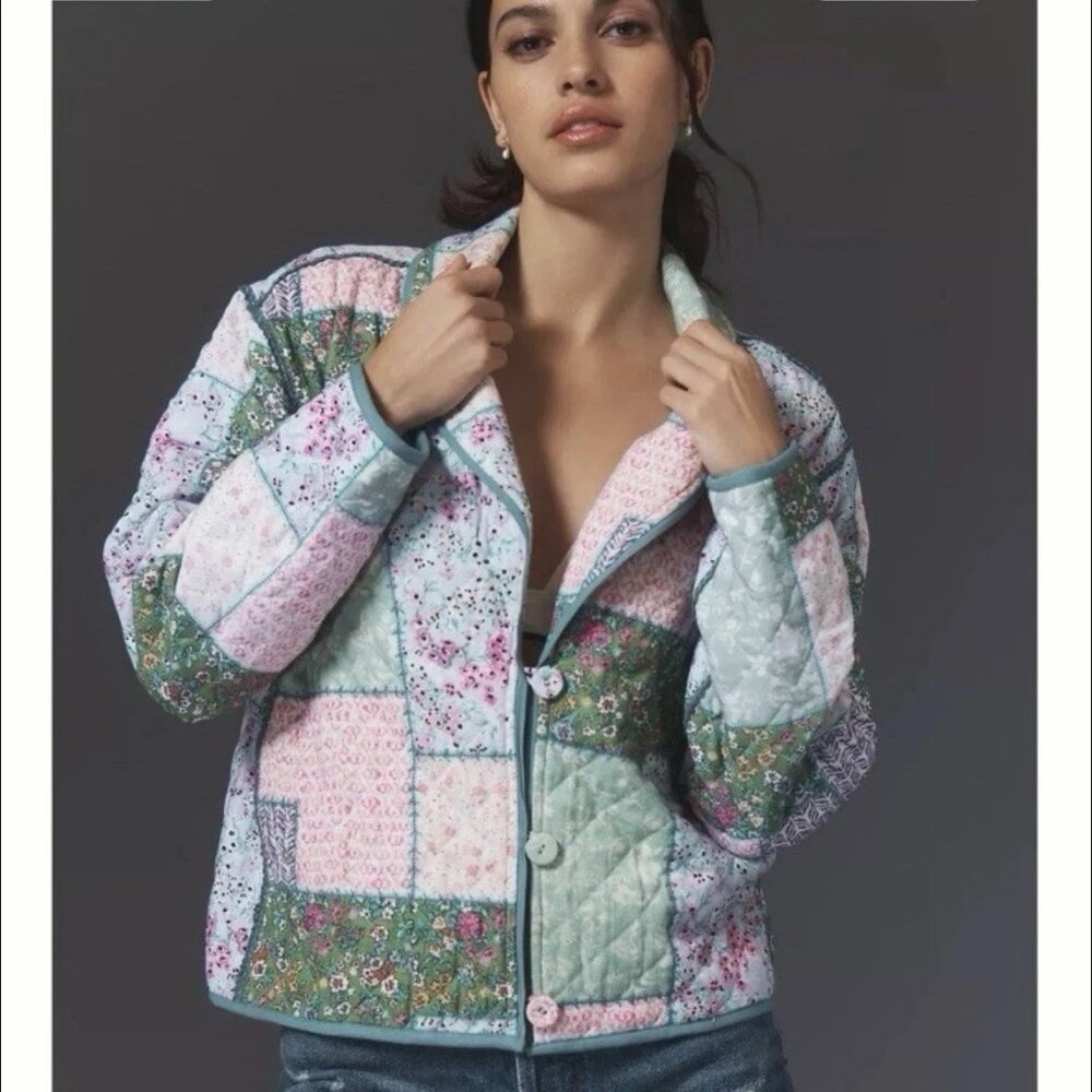 Anthropologie Conditions Apply Cottagecore Boho Small Quilted Jacket Patchwork